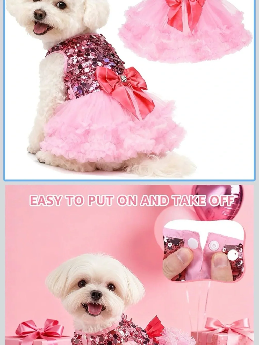 Sequin Tulle Pet Dress with Bow - Pink
